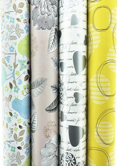 Assortiment inpakpapier cadeaupapier met zeer mooie designs - 300 x 70 cm - 4 Rollen