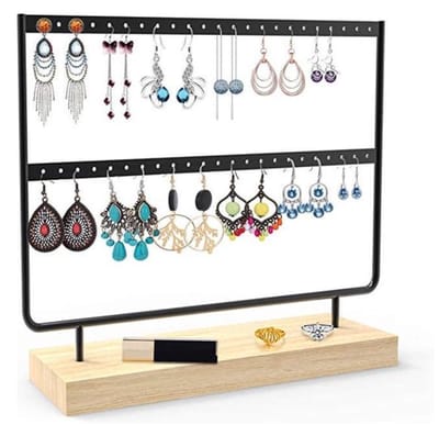 Sieradenhouder - Display voor Sieraden - Oorbellenrek - Hout en Metaal - 27x22x7 cm - Zwart