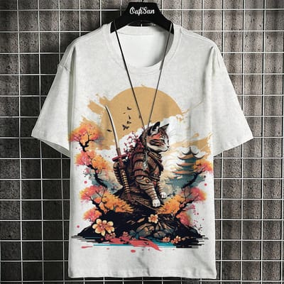 Zomer Trendy Samurai Kat T-shirt Voor Mannen Japanse 3D Print Korte Mouw T-shirts Oversized Streetwear Casual Sweatshirt Mannenkleding Tops 6XL