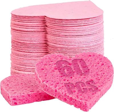 60 stuks gecomprimeerde gezichtssponsjes - 100% natuurlijke spa-spons voor make-upverwijdering en gezichtsreiniging - hartvorm