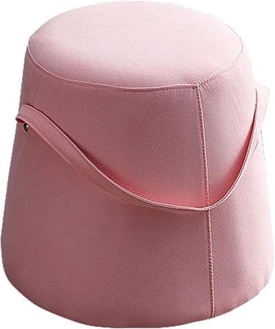 Voetenbank Ronde Poef - Bijzettafel Zitting - Ontspannen Zitten - Massief Houten Frame - 40x40x33cm - Roze