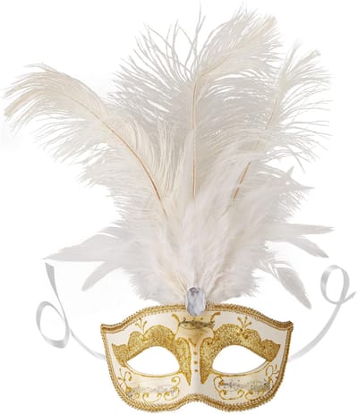 dressforfun - Venetiaans masker met veer goud - verkleedkleding kostuum halloween verkleden feestkleding carnavalskleding carnaval feestkledij partykleding - 303544