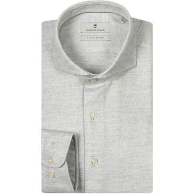Thomas Maine Overhemd Herringbone Flanel Bari Cutaway Soft Grey / male