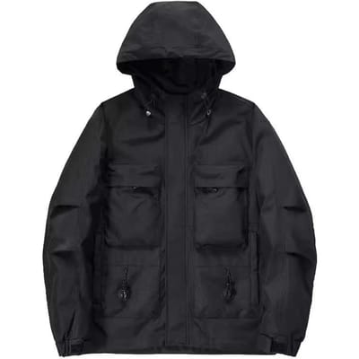 Veste coupe-vent ample à capuche pour homme, grande taille, décontractée, multi-poches, pour l'extérieur 5XL black
