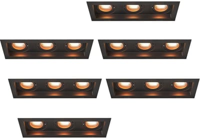 Ledvion – 6x LED Inbouwspot Triple Rechthoek 270x100mm – Zwart – Dimbaar – Kantelbaar – GU10 – 2700K – 3W – IP20