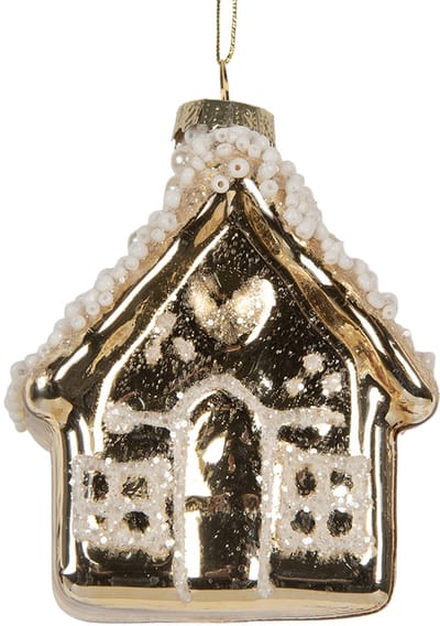 Clayre & Eef Kersthanger Huis 7x7x9 cm Goudkleurig Glas