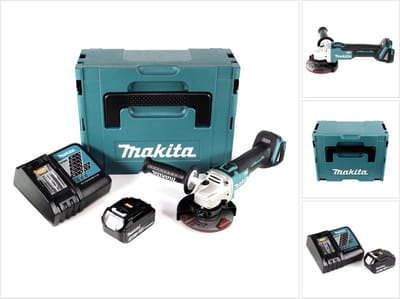 Makita DGA 504 RF1J accu haakse slijper 18 V 125 mm borstelloos + 1x accu 3,0 Ah + oplader + Makpac