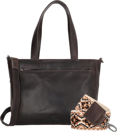 Hide & Stitches Next Navajo Hand & Schoudertas Handtas met Trendy Schouderband - Leren Dames Tas - Donkerbruin