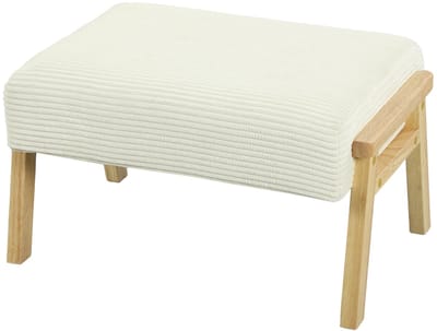 MODFU Voetenbank 70x46x40 cm, gestoffeerd van polyester (cordlook), crème wit, retro