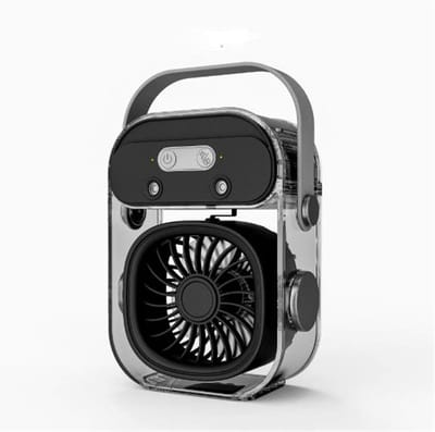 Draagbare ventilator - te gebruiken met ijs of koud water - voorzien van handvat nachtlampje en 3 snelheidsstanden - compacte afmetingen 15.5 x 7.6 x 19.8 cm - zwart