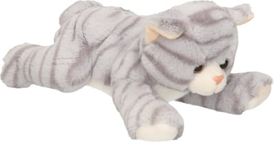 Pluche poes/kat knuffel - grijs - 25 cm - speelgoed knuffels - Huisdierenknuffels/knuffeldieren voor kinderen