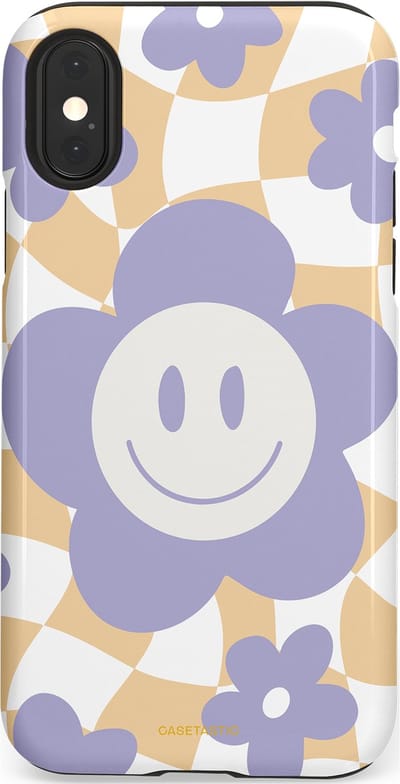 Casetastic hoesje geschikt voor Apple iPhone X / Apple iPhone XS - Dubbellaagse bescherming - Madeliefjes magie - Fashion Case - Lila Wit Zand Lichtgrijs
