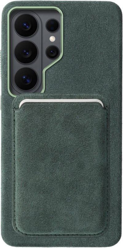 Rosso Avanti Hoesje Geschikt voor Samsung Galaxy S26 Ultra met Magnetische Kaarthouder | Compatibel met MagSafe / Qi2 | Echt Italiaans Alcantara | Back Cover en Wallet | Groen
