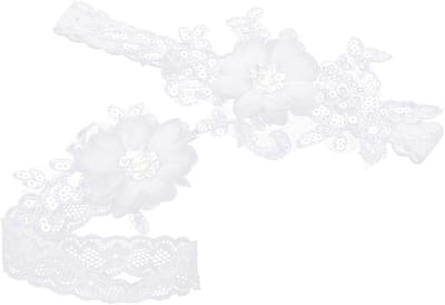 Kanten Kousenband - Bruids Riem - Bruiloft Accessoire - Bloemen Detail - 15x7x0.2cm - Wit