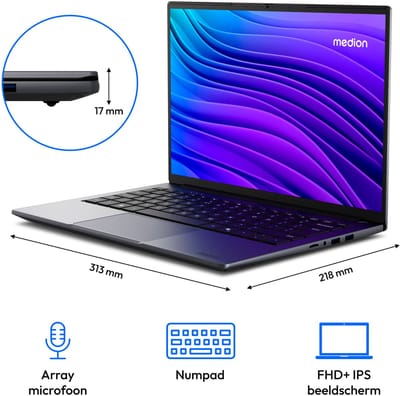 MEDION Avantum 17 E1e 43,9 cm (17,3 inch) Full HD-laptop (Intel N100, 4 GB DDR4 RAM, 128 GB SSD, HD-webcam, wifi, Windows 11 Home)