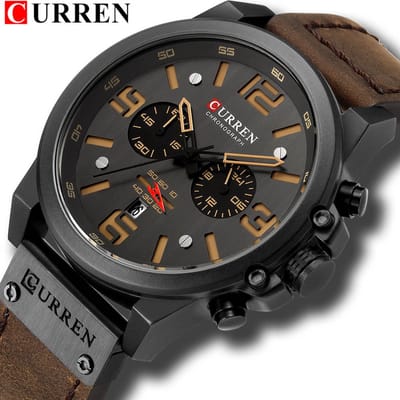 Horloges voor Mannen Heren Horloge Curren Herenhorloge Watch - Jongens Horloges Bruin Zwart