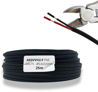 25 Meter Platte Elektriciteitskabel 2x0,75mm² Zwart Rood PVC Flexibel