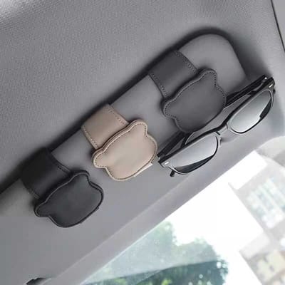 3-Pack Magnetische Auto Brilhouder met Schattig Beerhoofd-ontwerp, Universele Krasbestendige Klem voor Zonnebril, Zwart / Beige / Grijs