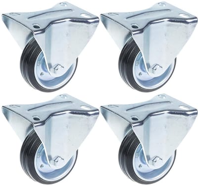 80 mm (3 inch) zwarte rubberen vaste zwenkwielen met bovenplaat, draagvermogen 70 kg – set van 4