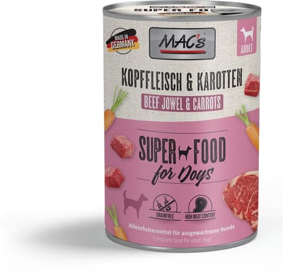 MAC’s Hondenvoer Natvoer Blik - 93,9% Kopvlees & Wortel - 6 x 400g