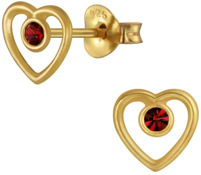 Joy|S - Zilveren hartje oorbellen - 7 mm - kristal rood - gold plated