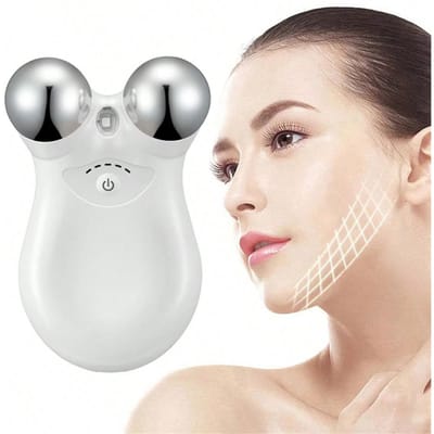 EMS Microstroom Gezichtsmassage Roestvrij Staal Dubbele Kop RF Therapie Massager Huid Lifting Verstevigend Schoonheidsapparaat wit