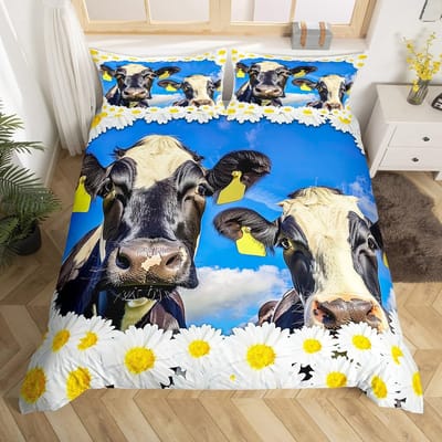 Melkkoe Dekbedovertrek Westerse Boerderijdier Dekbedhoes Cartoon Beddengoed Set King Queen Twin Boerderij Beddengoed Set Kawaii Kamerdecoratie US Twin(172*218cm)3pcs