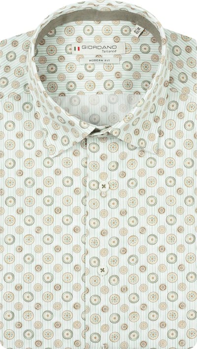 Giordano – Belmonte – Heren Overhemd – Button Under kraag - Print Overhemd – Green – 617867-70