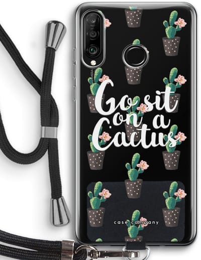 Case Company® - Hoesje met koord geschikt voor Huawei P30 Lite hoesje met Koord - Cactus quote - Telefoonhoesje met Zwart Koord - Bescherming aan alle Kanten en Over de Schermrand
