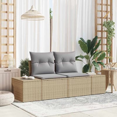 vidaXL - Tuin - Sofa - met - kussen - Beige - 184 - x - 62 - x - 69 - cm - poly - rattan