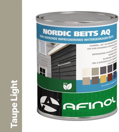 Afinol Nordic Beits AQ Taupe Light 750 ml - Impregnerend - Buiten Beits - Tuin Beits - Scandinavische look - in 11 Populaire Kleuren