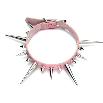 Collier Choker à Longs Clous Punk en Simili Cuir pour Femmes Hommes Cool Grandes Rivets Clouté Choker Style Gothique Collier Accessoires gray