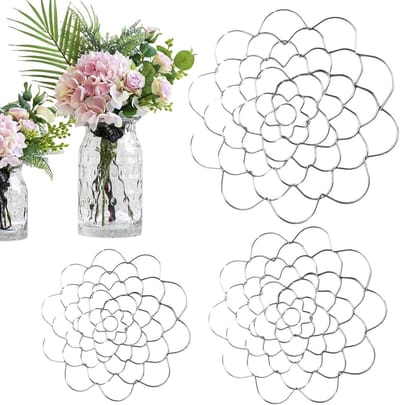 Bloemstuk Houder Set - Bloemen Grid - Bloemen Schikken - Cirkelvormig Rasterontwerp - 3 Sets 4 5 6 Inch - Zilver