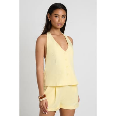 boohoo Dames Marl Shorts Met Omgeslagen Zoom En Getailleerde Snit | Citroen | Maat: 36