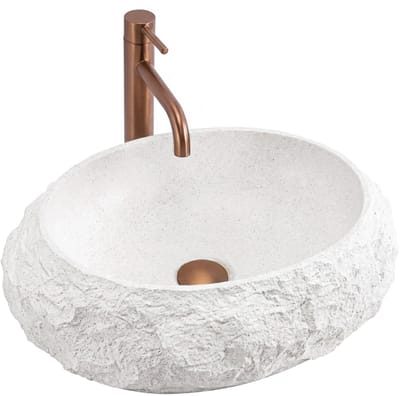 Rea Mika Kunstmatige Composietsteen Ovaal - Wastafel - Wit, Ecru, Imitatiesteen - 50 X 38 X 15 Cm