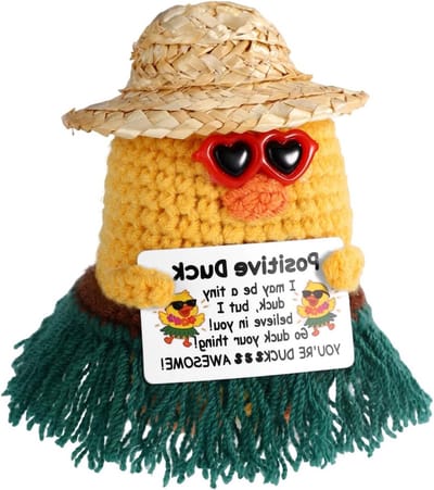 Positieve Gehaakte Eend met Zonnebril en Grasskirt - Inspirerend Cadeau voor Thuisdecoratie en Terug naar School, Emotionele Steun en Positieve Boodschap