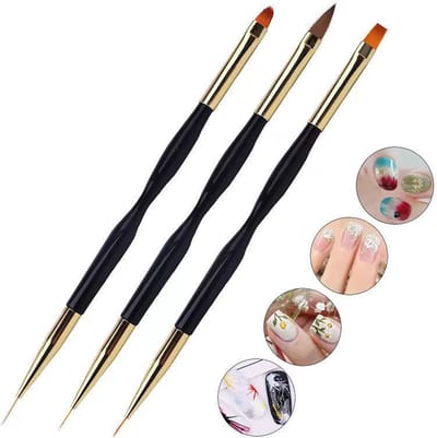 Somstyle Nail Art Penselen Set - 3 Stuks - Nagel Art Pennen - Kwast voor Kunstnagels - Zwart / Goudkleurig