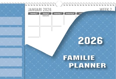 MGPcards - Family Planner XL 2026 - Weekplanner - Week begint op maandag - 34 x 24,5 cm - Licht blauw