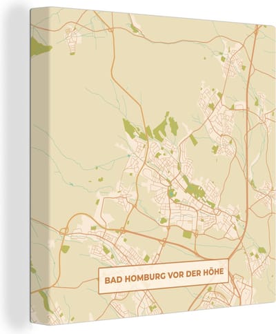 Canvas Schilderij Bad Homburg von der Höhe - Stadskaart - Kaart - Vintage - Plattegrond - 20x20 cm - Wanddecoratie