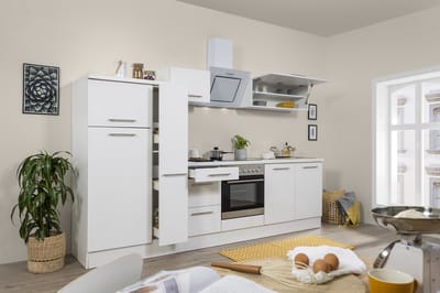 Goedkope keuken 300  cm - complete keuken met apparatuur Amanda  - Wit/Wit - soft close - keramische kookplaat    - afzuigkap - oven    - spoelbak