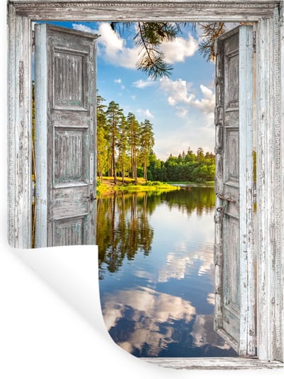 Muurstickers - Sticker Folie - Water - Landschap - Raam - Doorkijk - 30x40 cm - Plakfolie - Muurstickers Kinderkamer - Zelfklevend Behang - Zelfklevend behangpapier - Stickerfolie