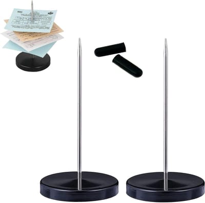 Memo Holder Spike - 2 Stuks Papier Spike, Notitiehouder voor Restaurants, Bars en Kantoren, Zwart Veiligheidsnaald met Ronde Basis