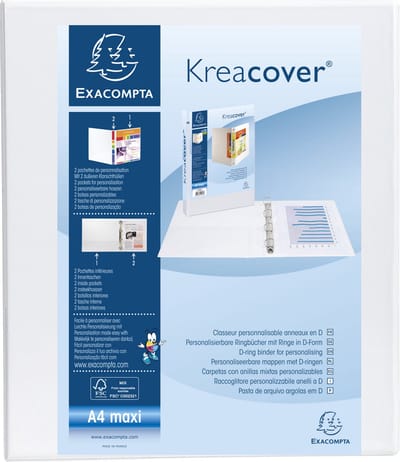 Exacompta 10x Kreacover Ringband PP personaliseerbaar - 2 vakken - 2D-ringen 40mm - A4 maxi - Wit - 51923E