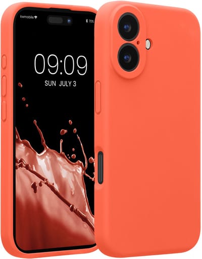 kwmobile telefoonhoesje geschikt voor Apple iPhone 16 - TPU backcover met siliconen coating - Smartphone case in levendig koraal