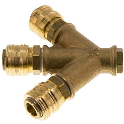 Messing DN 7.2 (Euro) Luchtkoppeling Snelkoppeling G 1/4 inch Binnendraad Wandmontage 3-weg - CLS7-F-B-3W-014