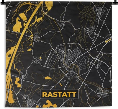 Wandkleed - Wanddoek - Goud – Duitsland – Plattegrond – Gold – Stadskaart – Kaart – Rastatt - 180x180 cm - Wandtapijt