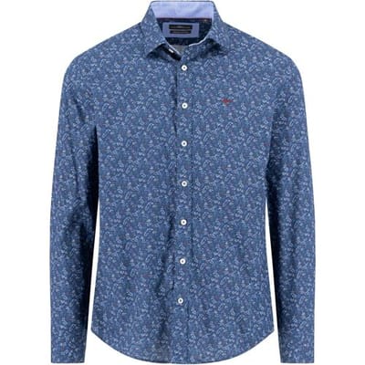 Fynch-Hatton Overhemd Premium Mini Leaves Pattern Deep Merlot-Blue / male