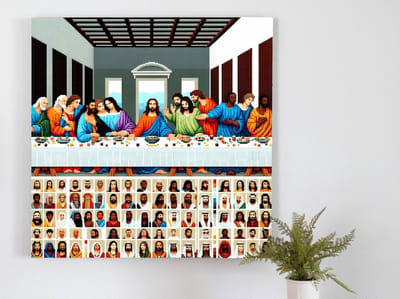 Pixel art laatste avondmaal schilderij | Digitale interpretatie van het beroemde Laatste Avondmaal schilderij met pixels | Kunst - 60x60 centimeter op Forex | Foto op Forex