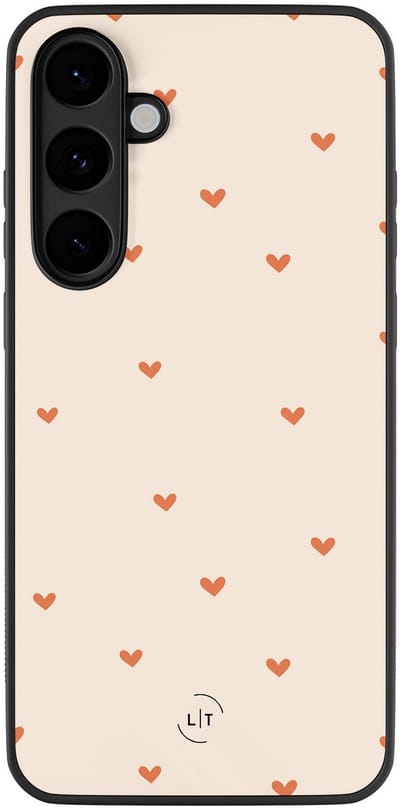 Leuke Telefoonhoesjes - Hoesje geschikt voor Samsung Galaxy S25 FE - Cute hearts - Backcover zwart - Print / Illustratie - Bruin