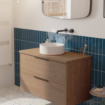 Saqu Lima badmeubel incl. mat witte waskom 100x51x75cm toffee – mat zwarte greep